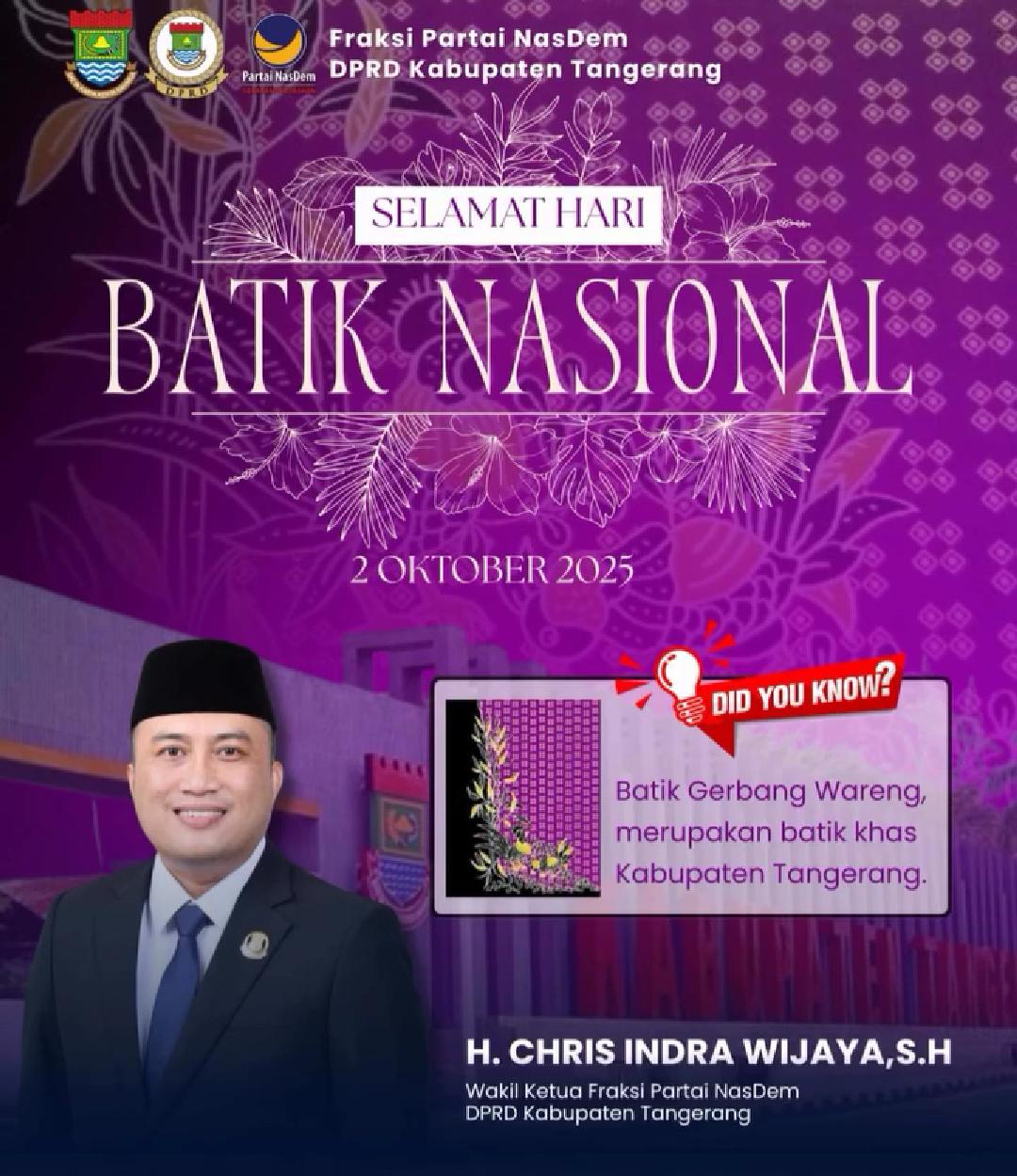 Hari Batik Nasional, H. Chris Indra Wijaya Ajak Masyarakat Tangerang Lestarikan Batik Gerbang Wareng