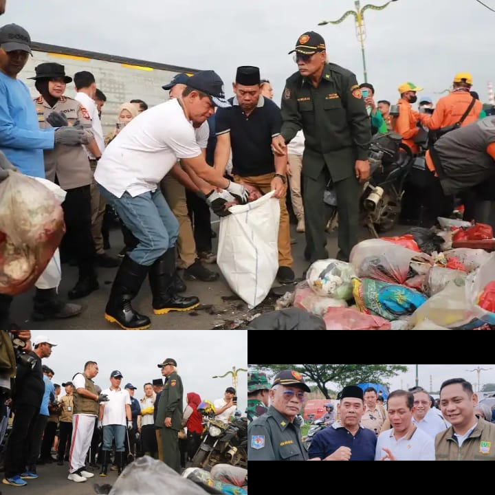 Menteri Lingkungan Hidup Hanif Faisol Nurofiq hadiri kegiatan korve Gerakan Indonesia ASRI di Kalimalang, Desa Sukadanau, Kecamatan Cikarang Barat.
